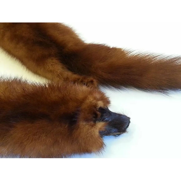 Genuine Vintage Mink Pelt Stole Three Full Body Real Fur Red/Brown Wrap Shawl - Picture 8 of 13